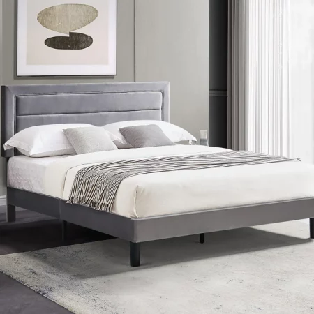 AMBER Grey Velvet Platform Bed